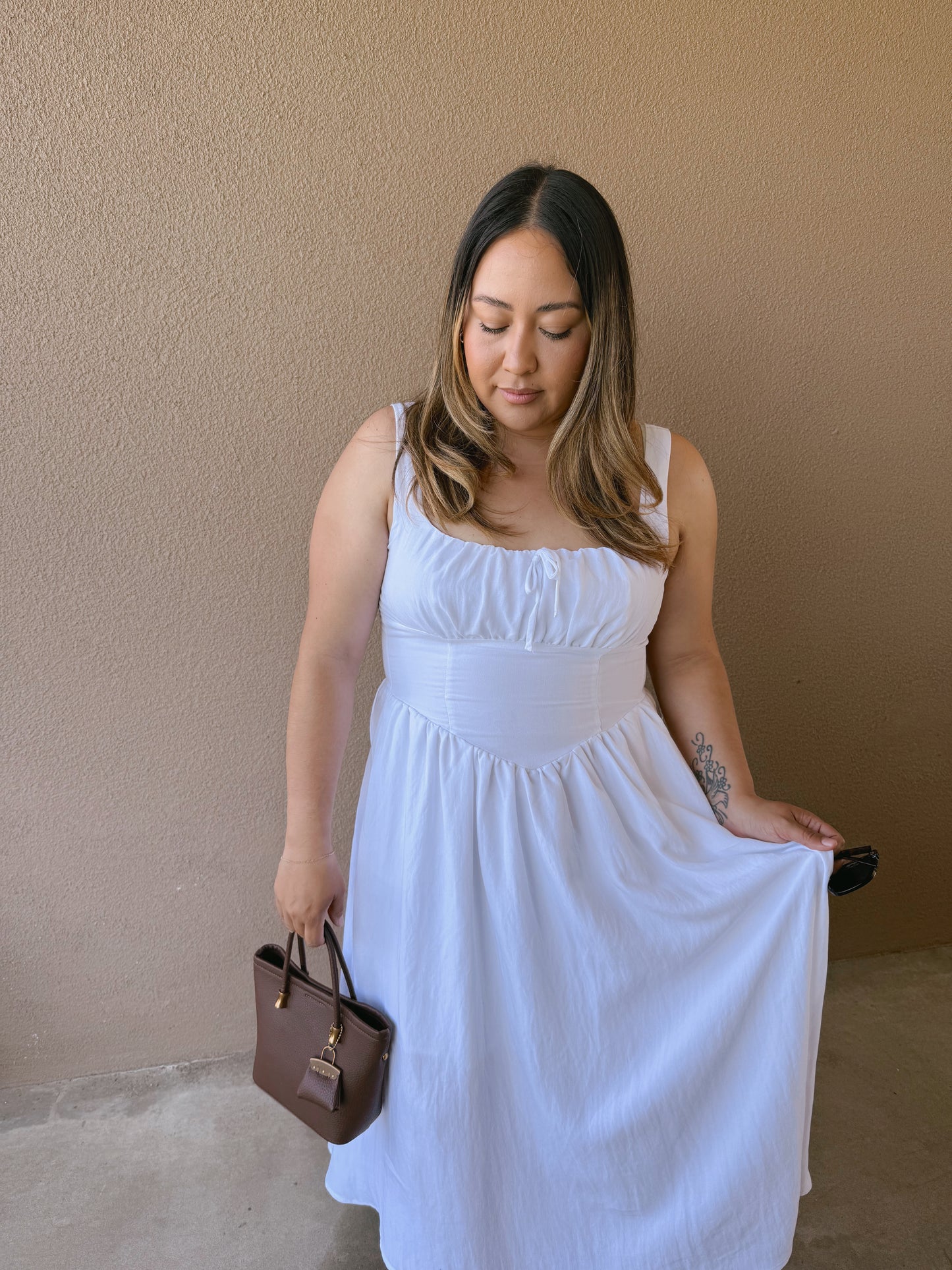 Allure Corset Midi Dress- White
