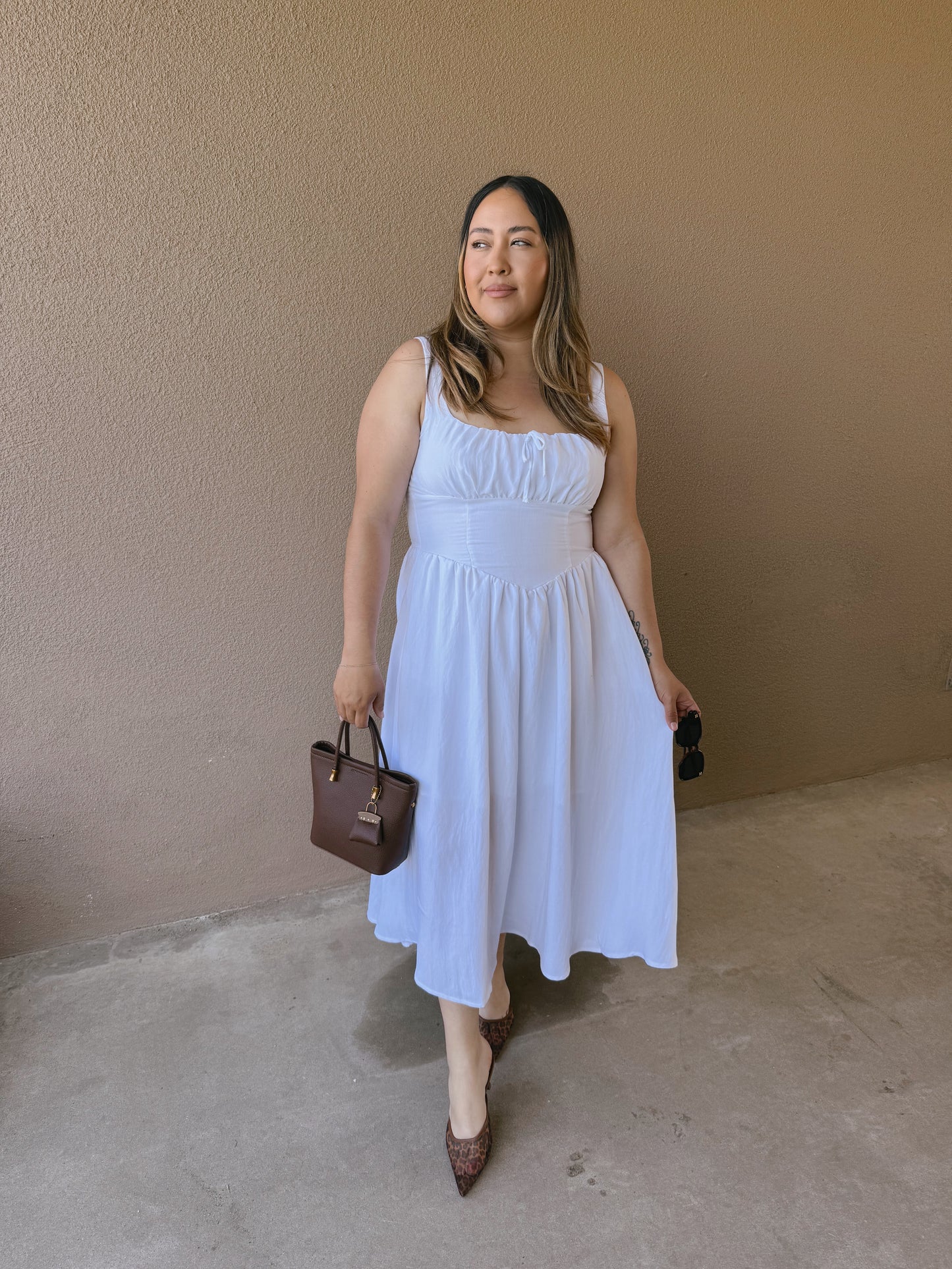 Allure Corset Midi Dress- White