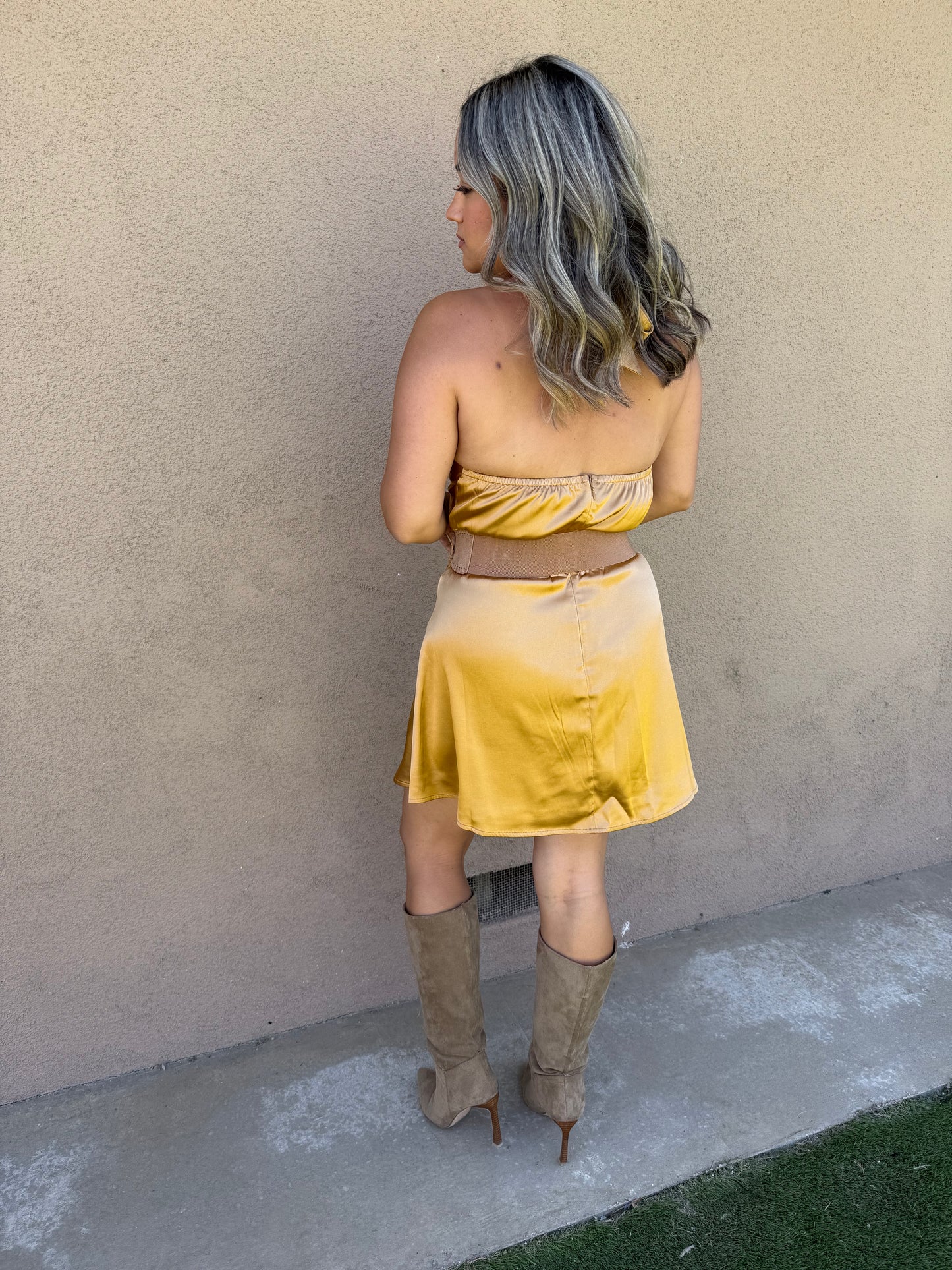 Felicity Stretchy Belt- Tan/Gold