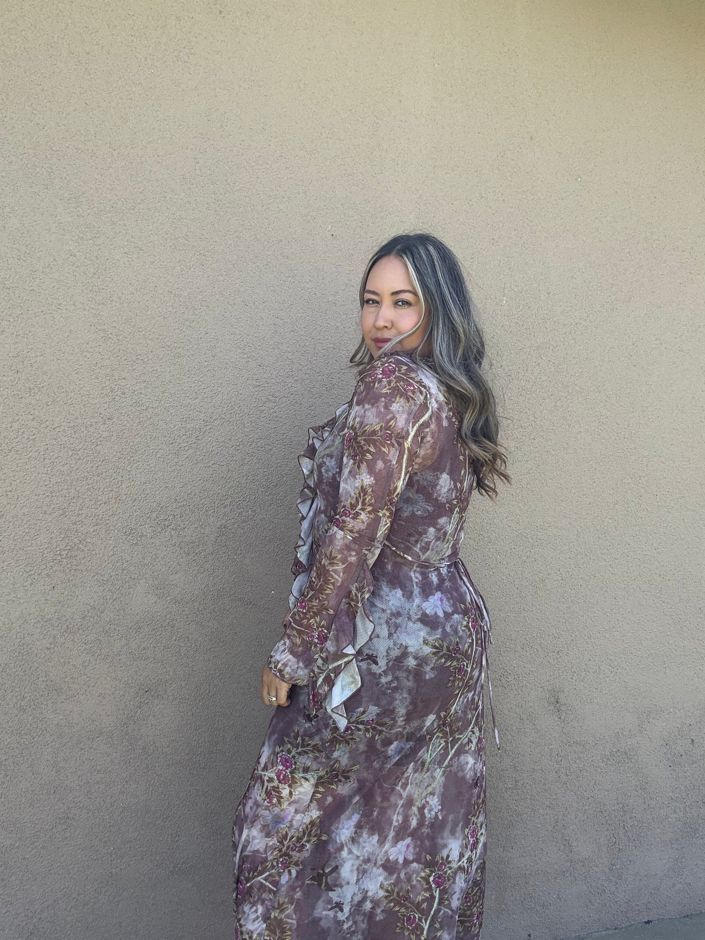 Espresso Sheer Ruffled Cardigan/Dress