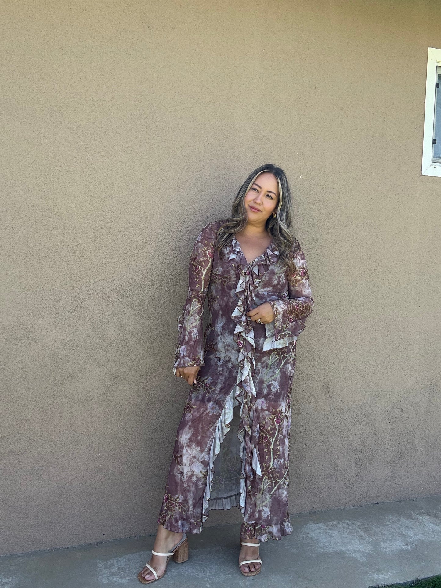 Espresso Sheer Ruffled Cardigan/Dress