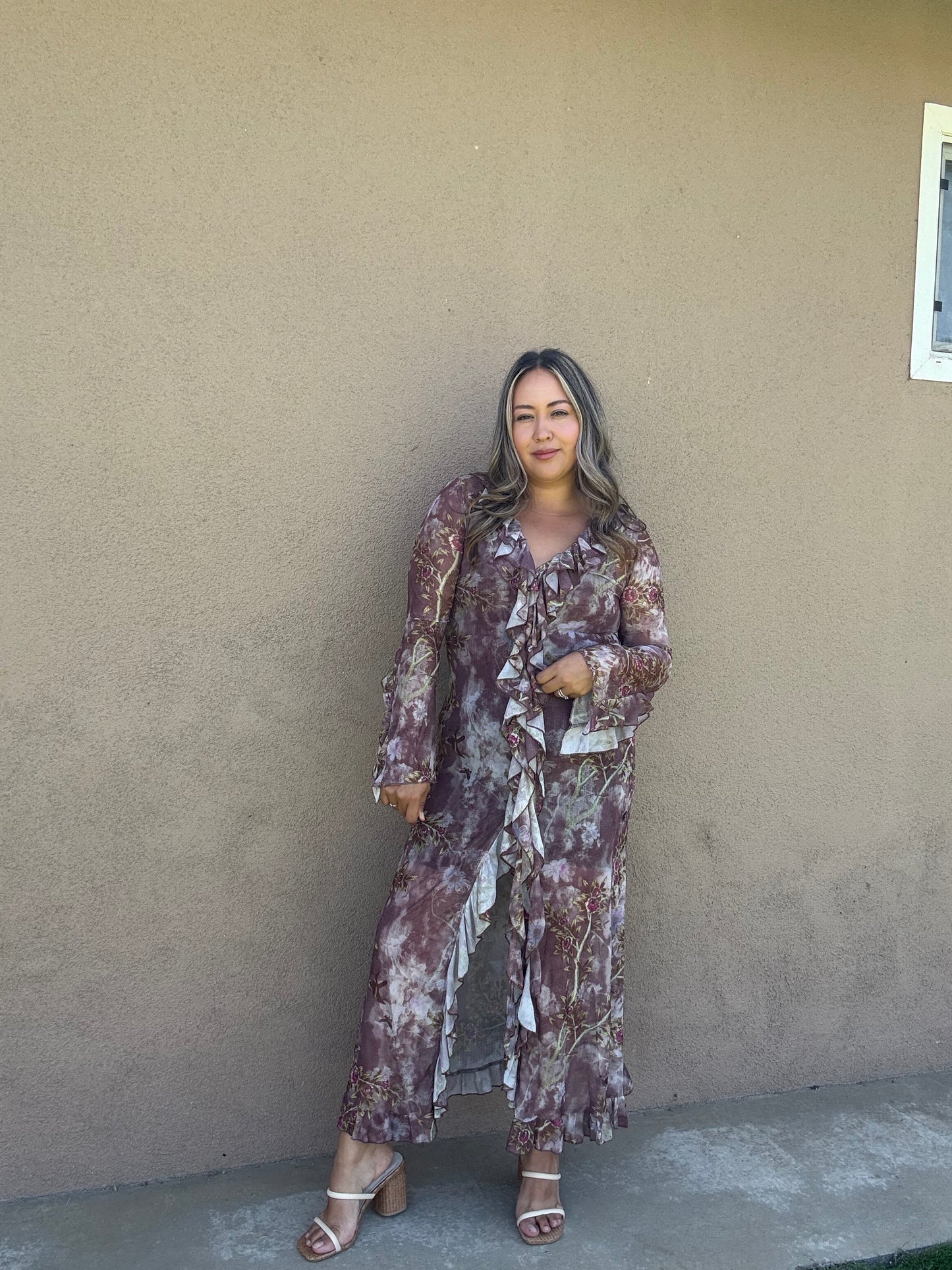 Espresso Sheer Ruffled Cardigan/Dress