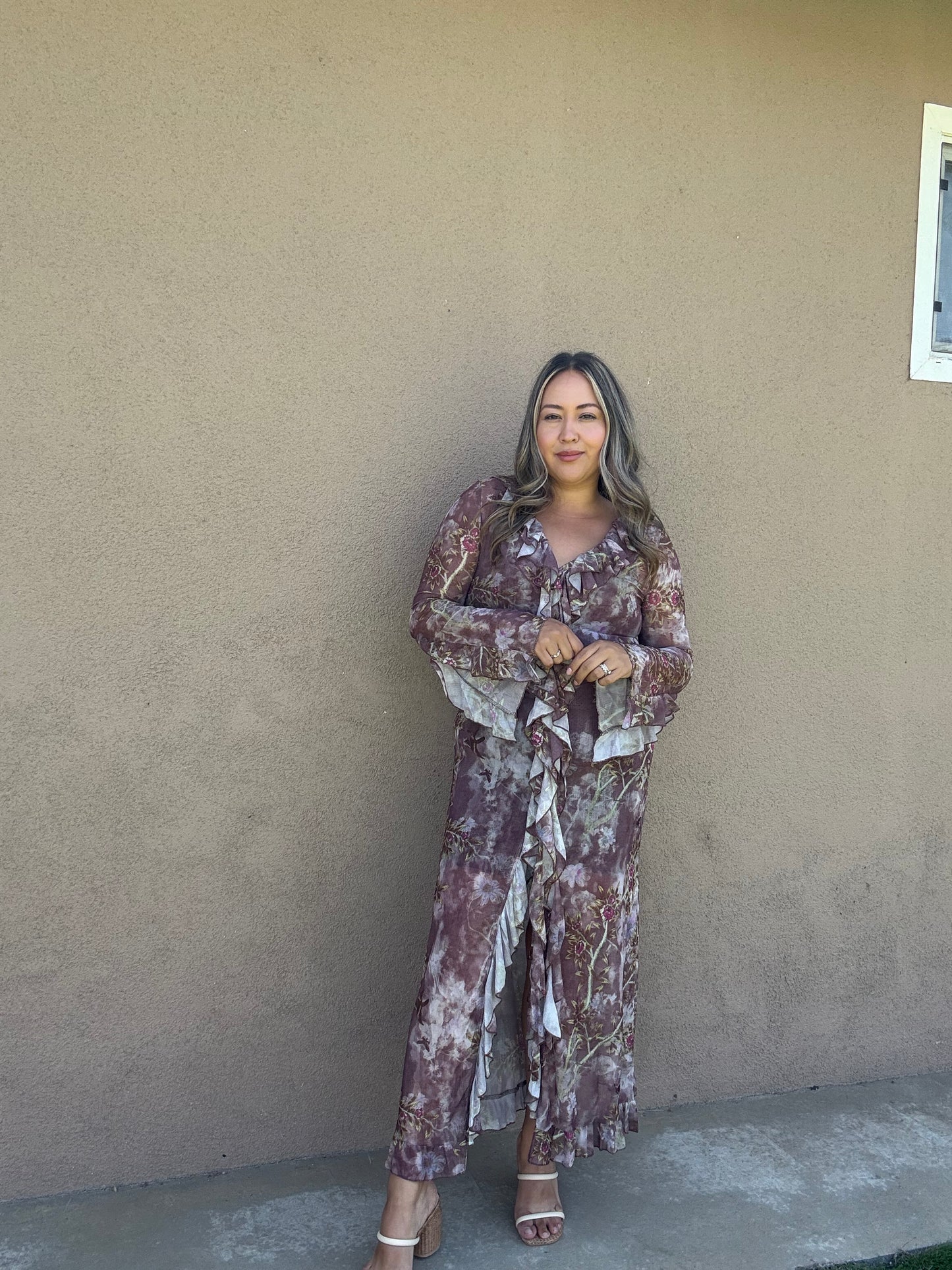 Espresso Sheer Ruffled Cardigan/Dress