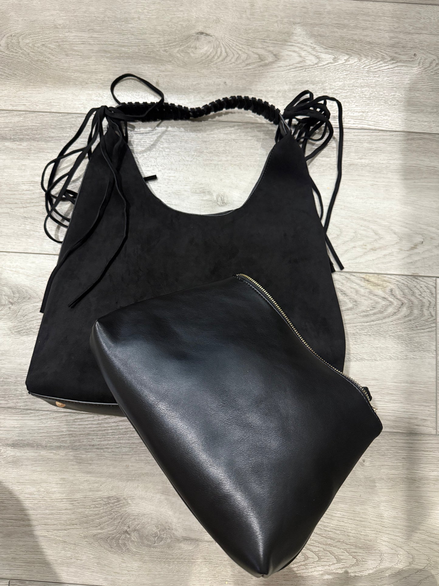 Dallas Large Hobo Fringe Bag- Black