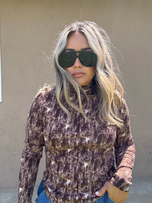 September Ribbed Long Sleeve Top- Chocolate