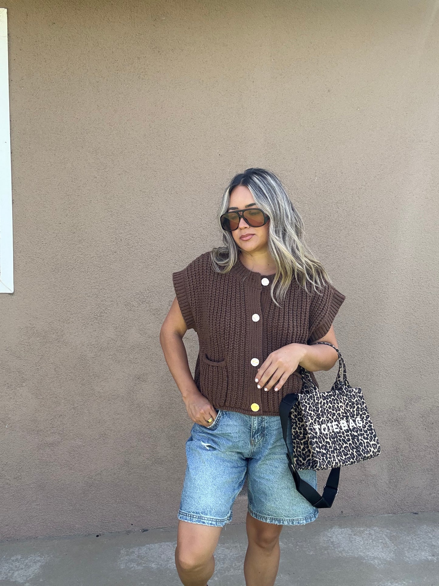 Fall Ready Oversized Knit Sweater Vest- Chocolate