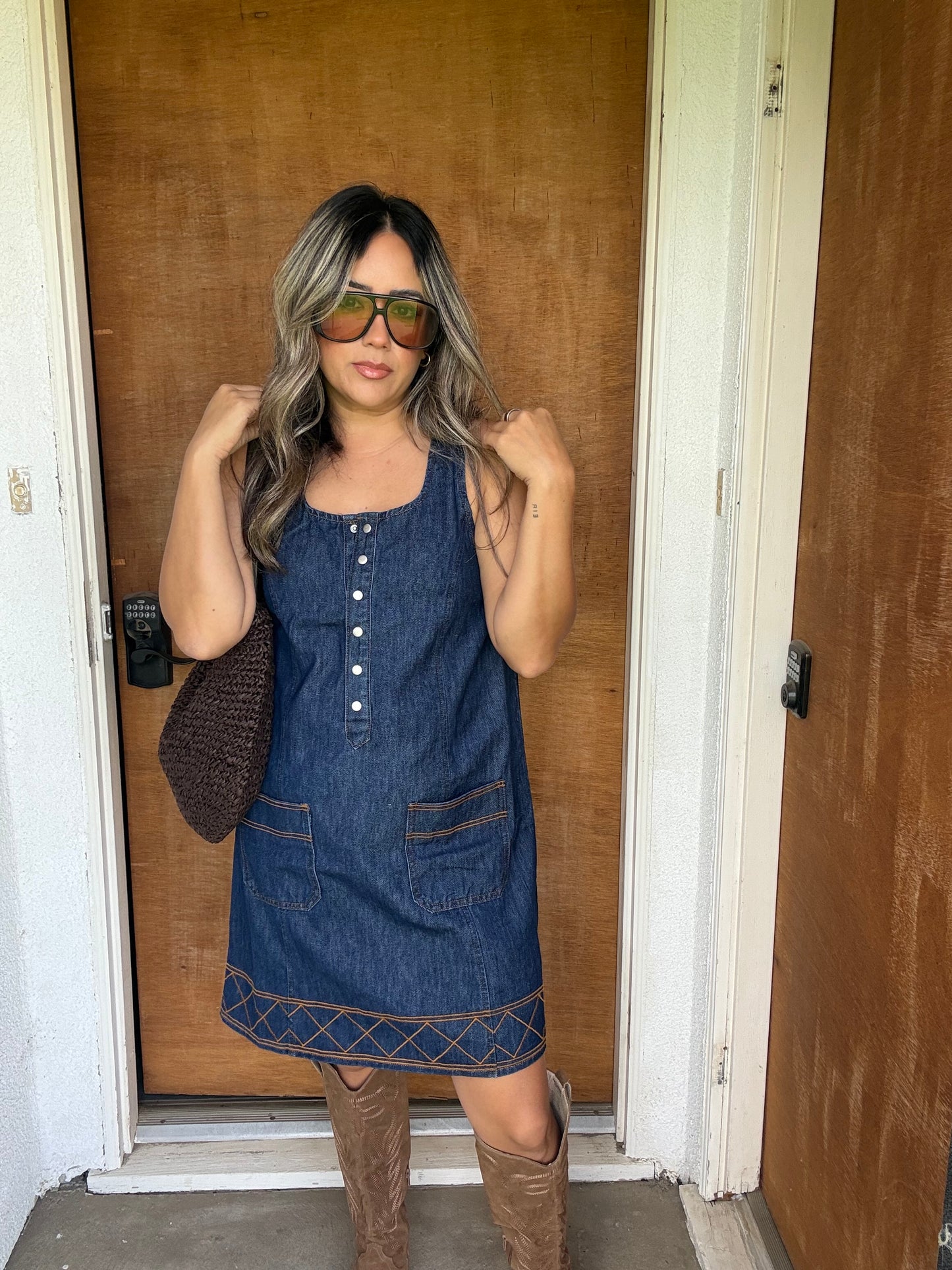 Indigo Denim Embroidered Dress