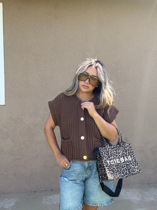 Fall Ready Oversized Knit Sweater Vest- Chocolate