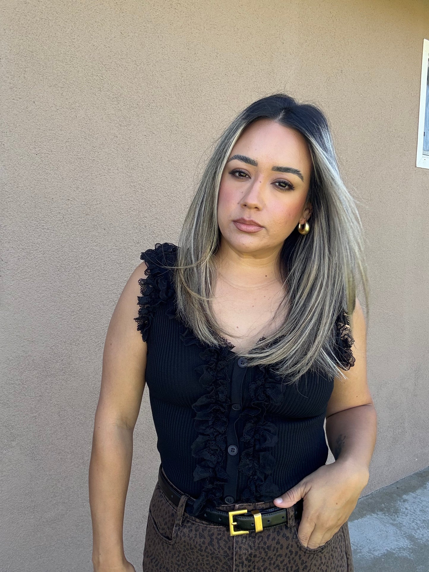 Simone Ruffle Black Top