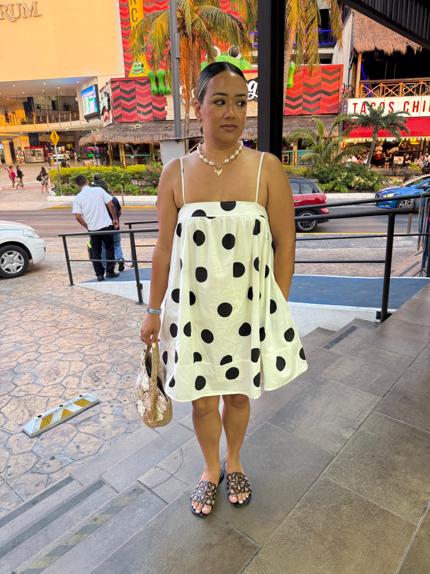 Que Chula Linen Polka Dot Mini Dress