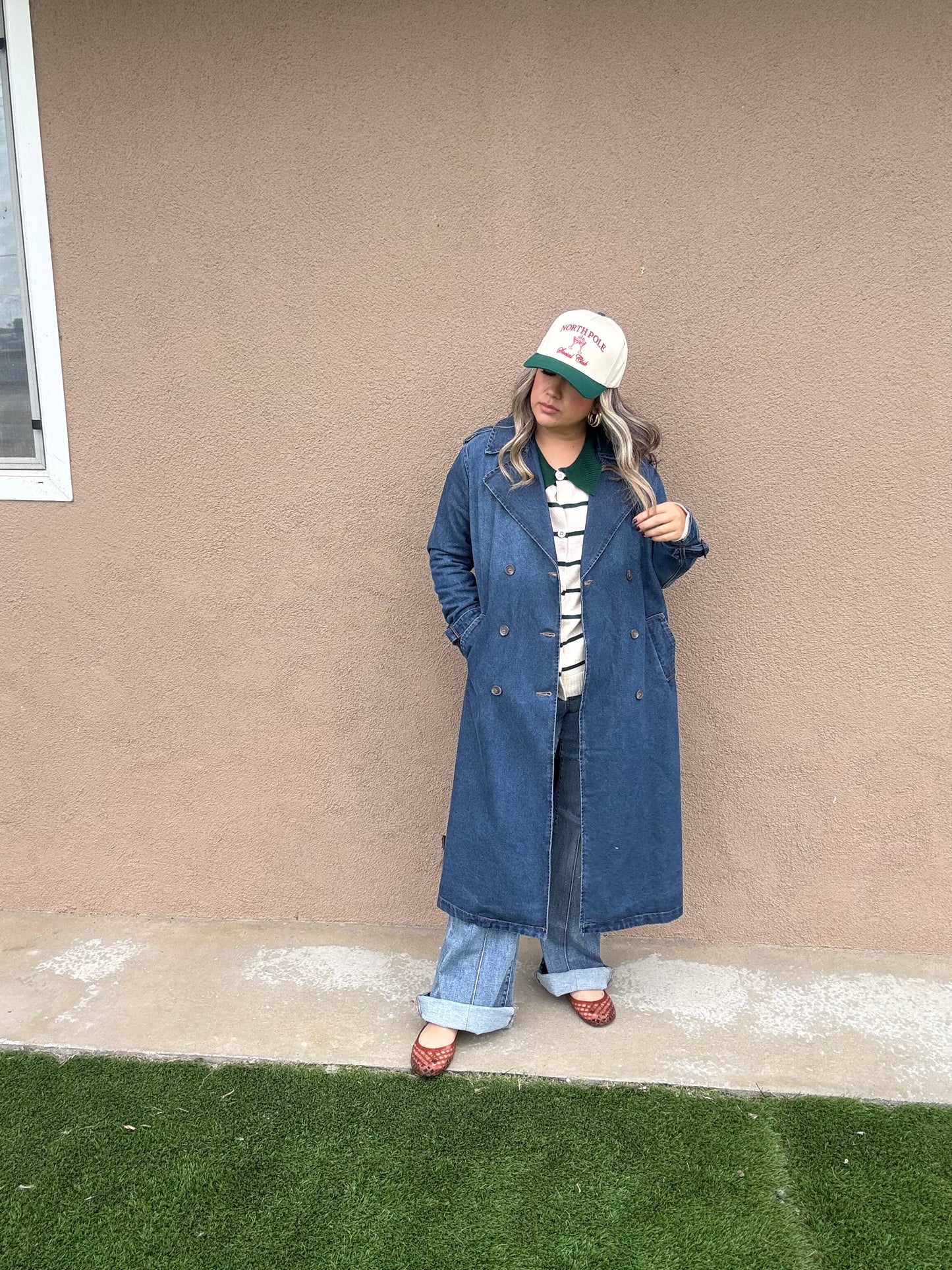 October Denim Notch Collar Trench Coat