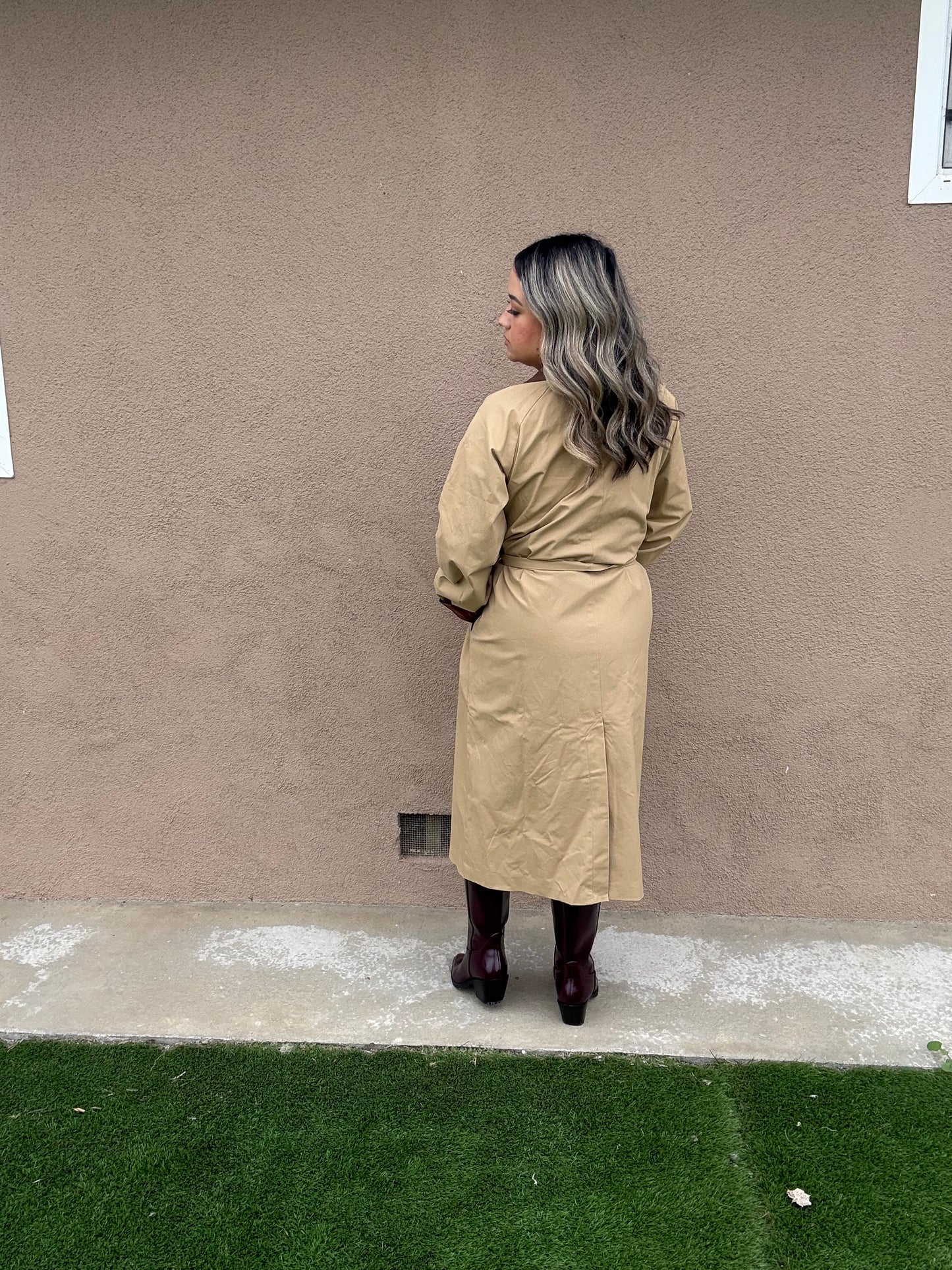 Latte Corduroy Collar Plaid Coat