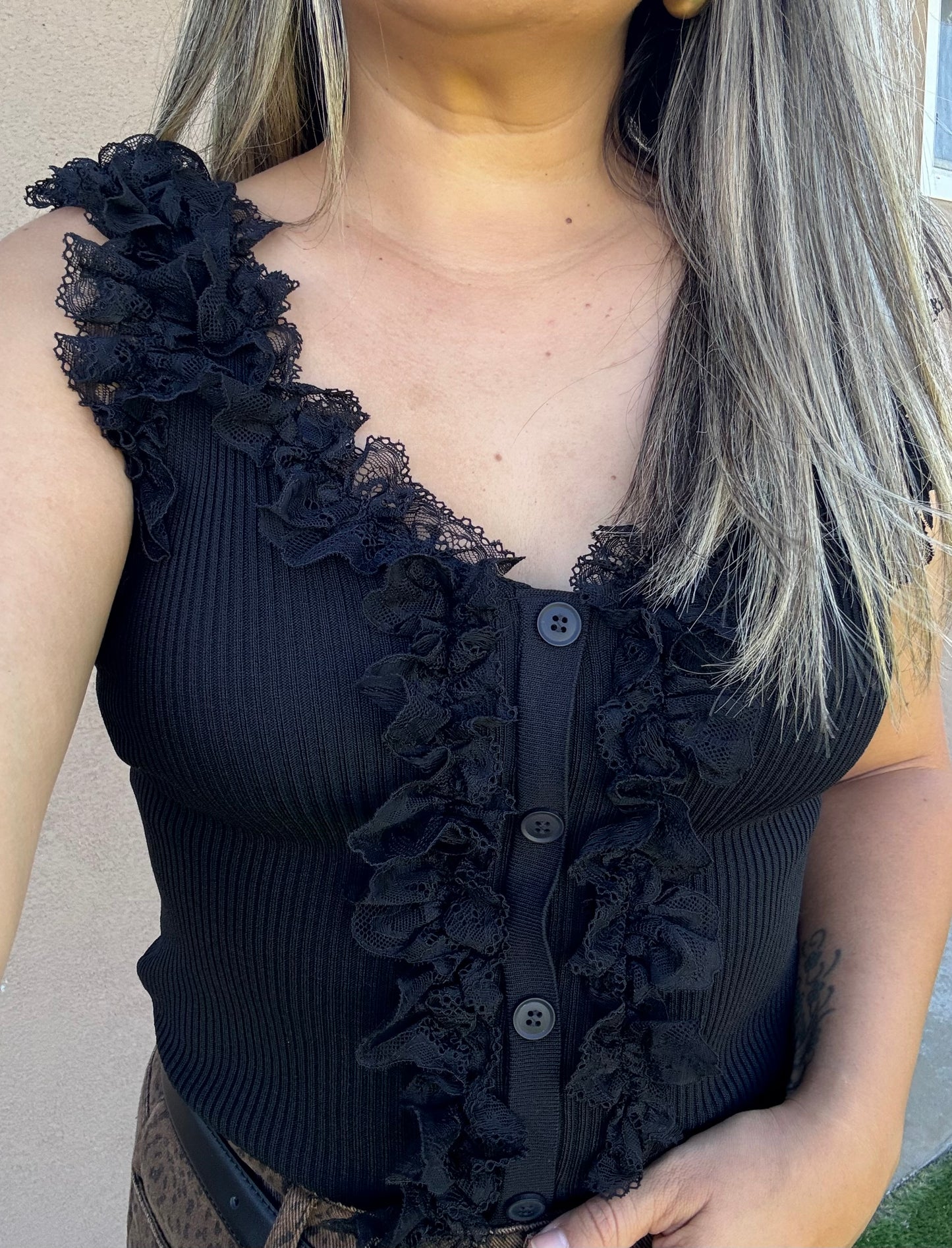 Simone Ruffle Black Top