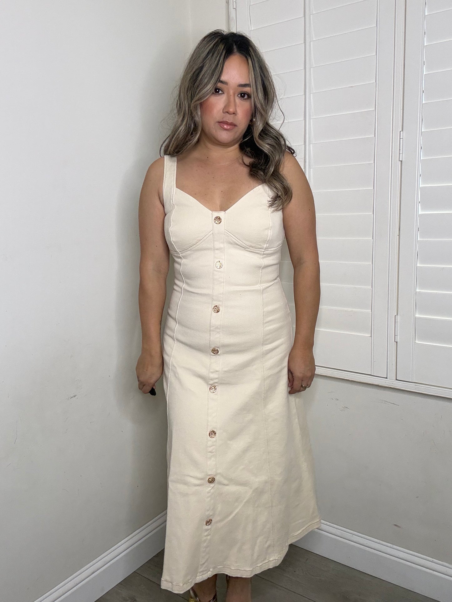 Millie Denim Button Down Dress- Cream