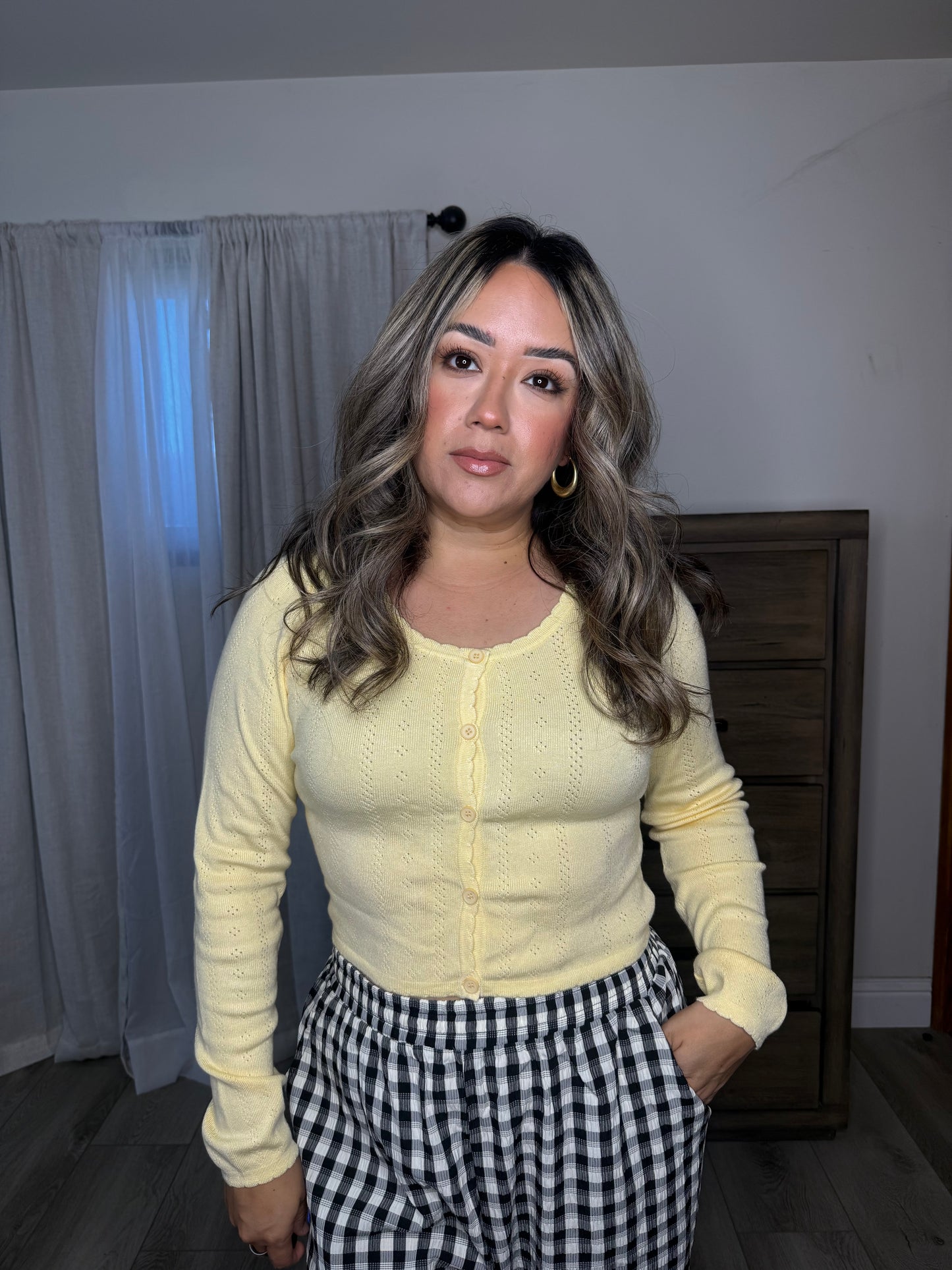 Alana Pointelle Long Sleeve Top- Yellow