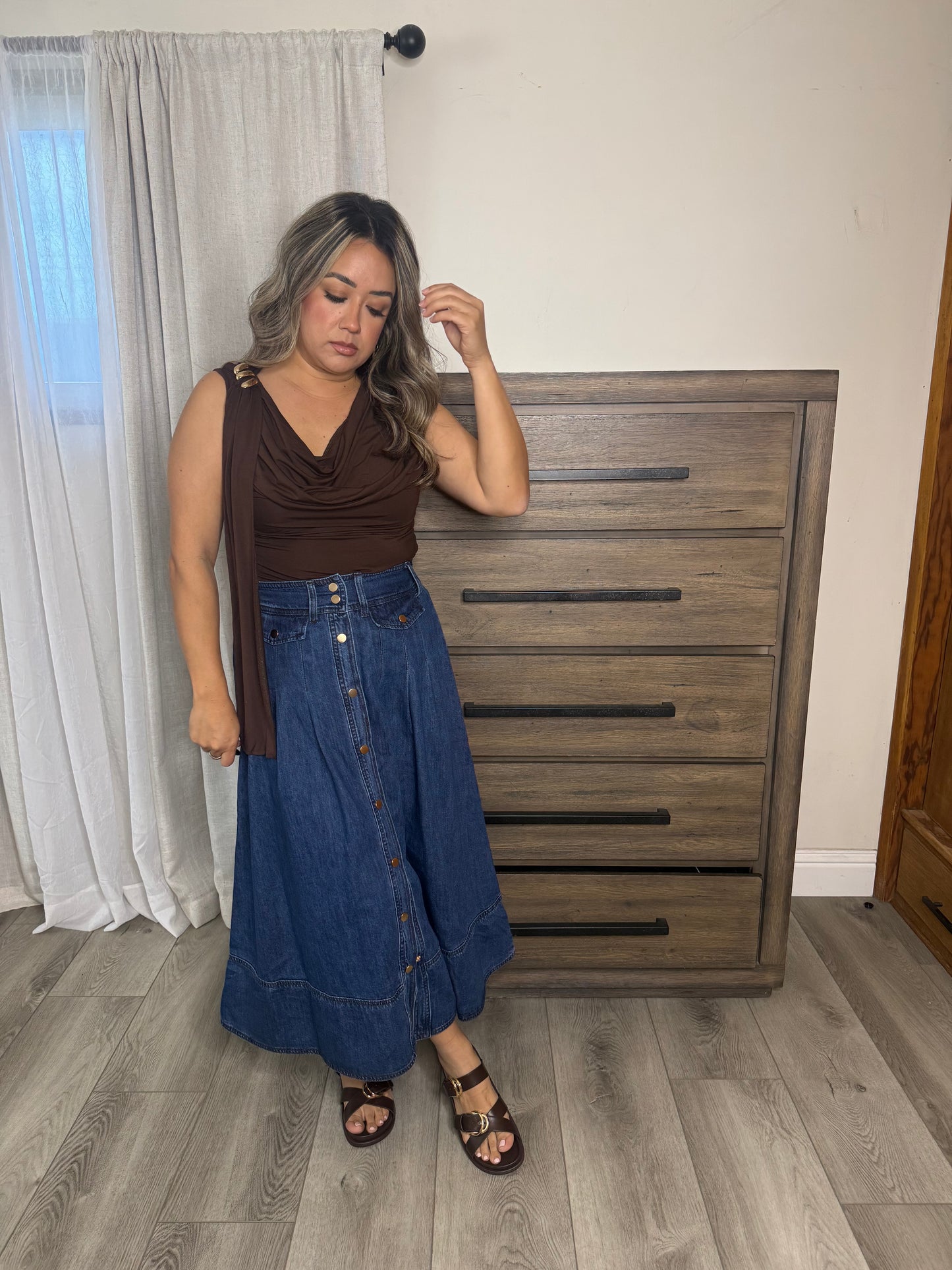 Flutter Cape Top- Chocolate