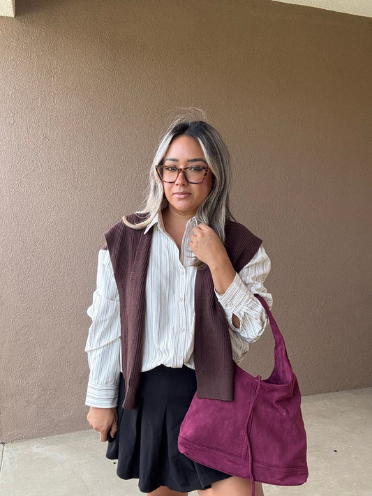Napa Suede Hobo Bag- Wine