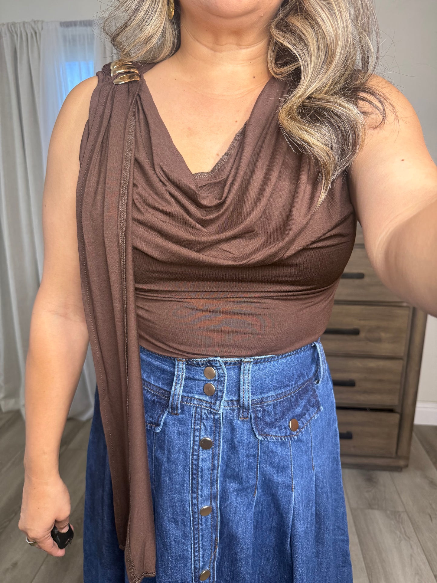 Flutter Cape Top- Chocolate