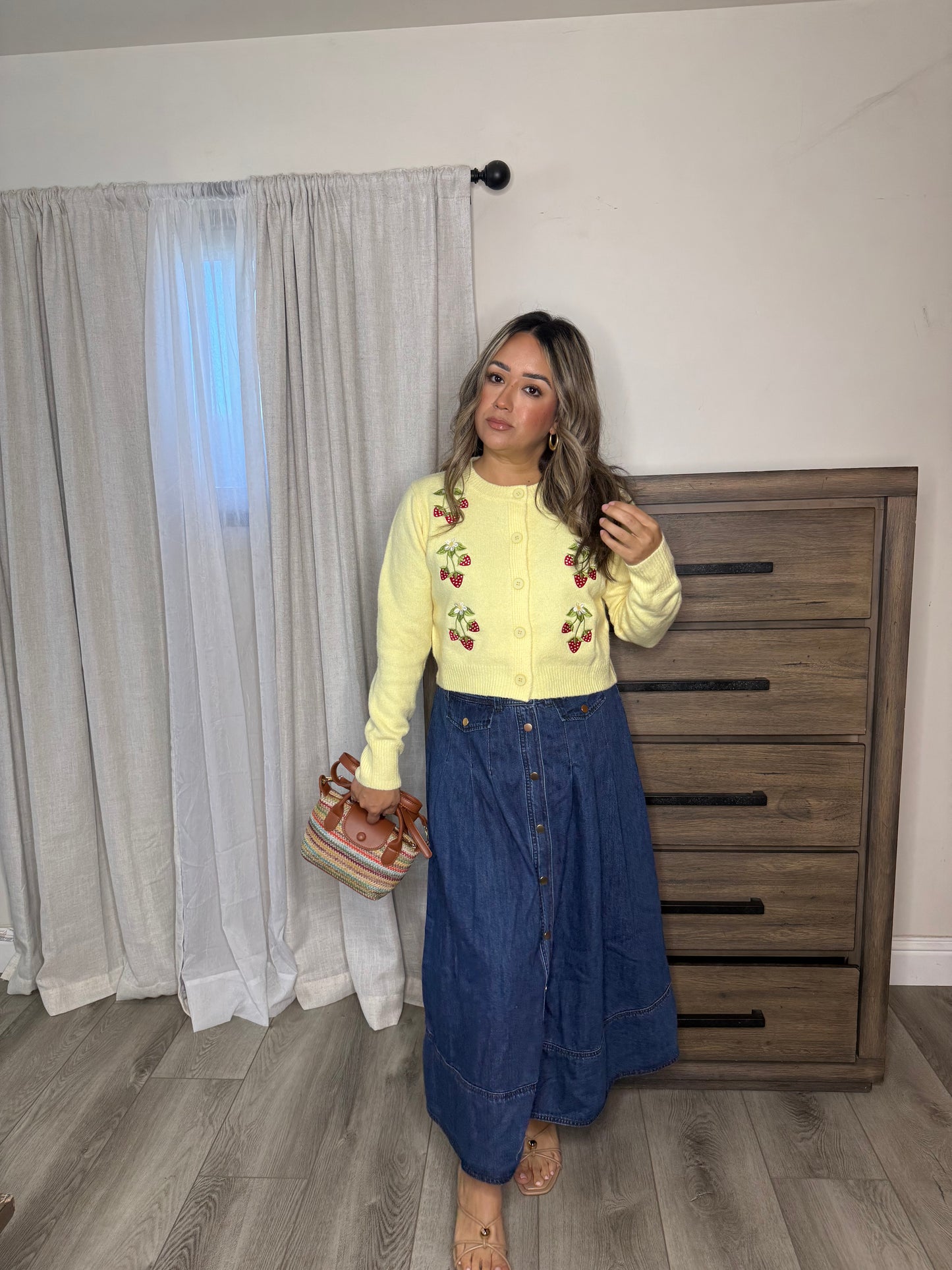 Fresita Strawberry Knit Cardigan- Butter Yellow