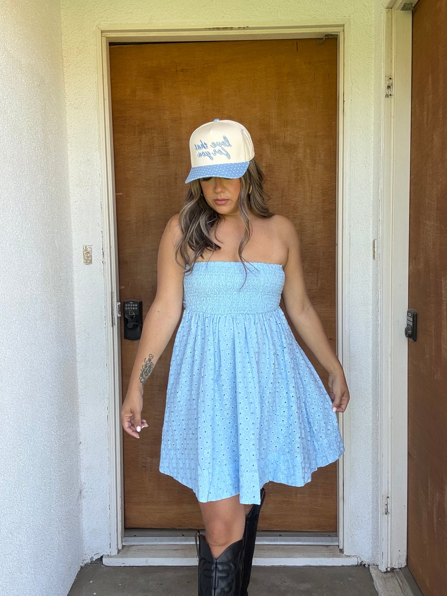 Dean Mini Eyelet Dress- Sky Blue