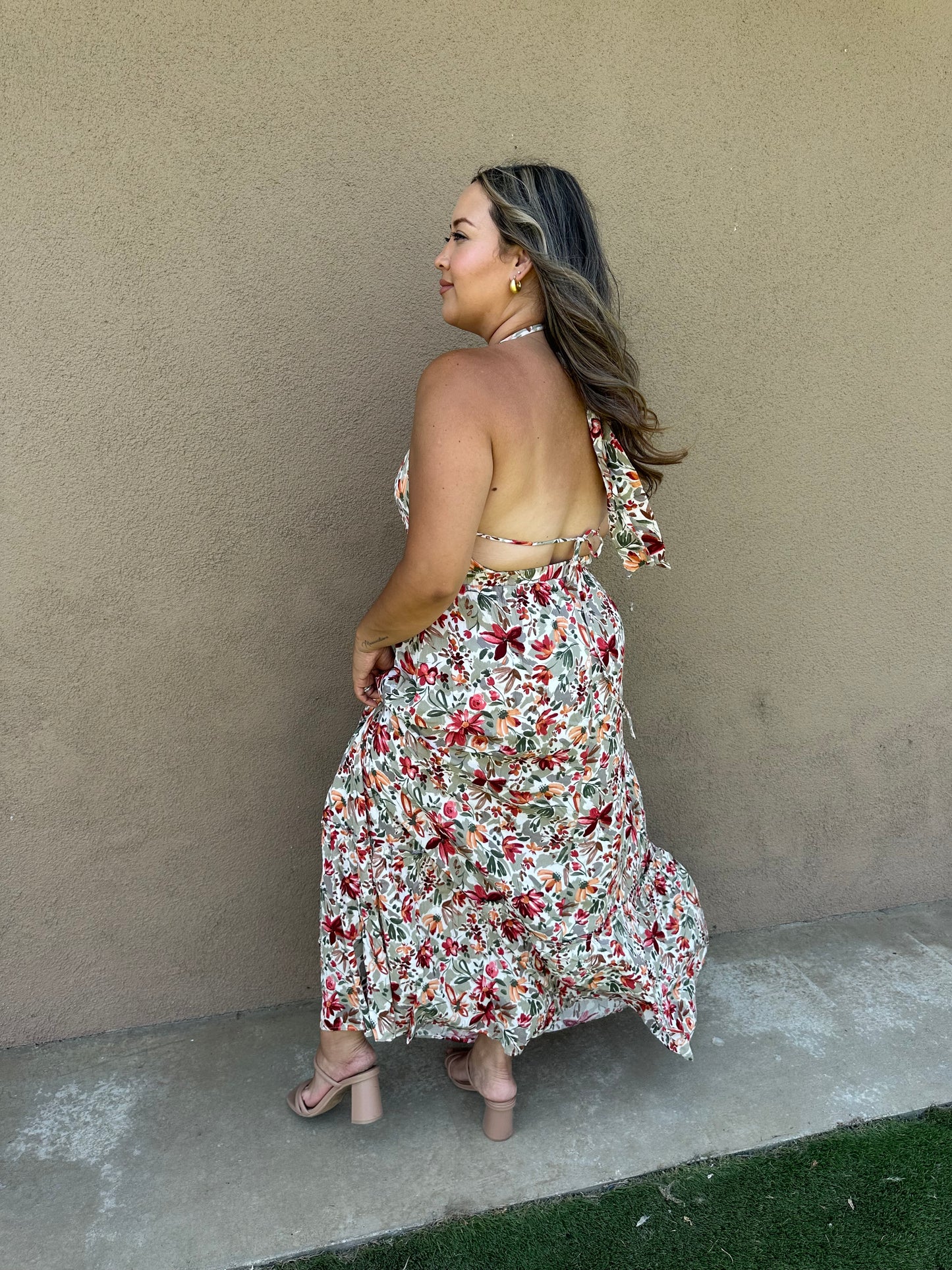 Esmeralda Halter Plunge Maxi Dress