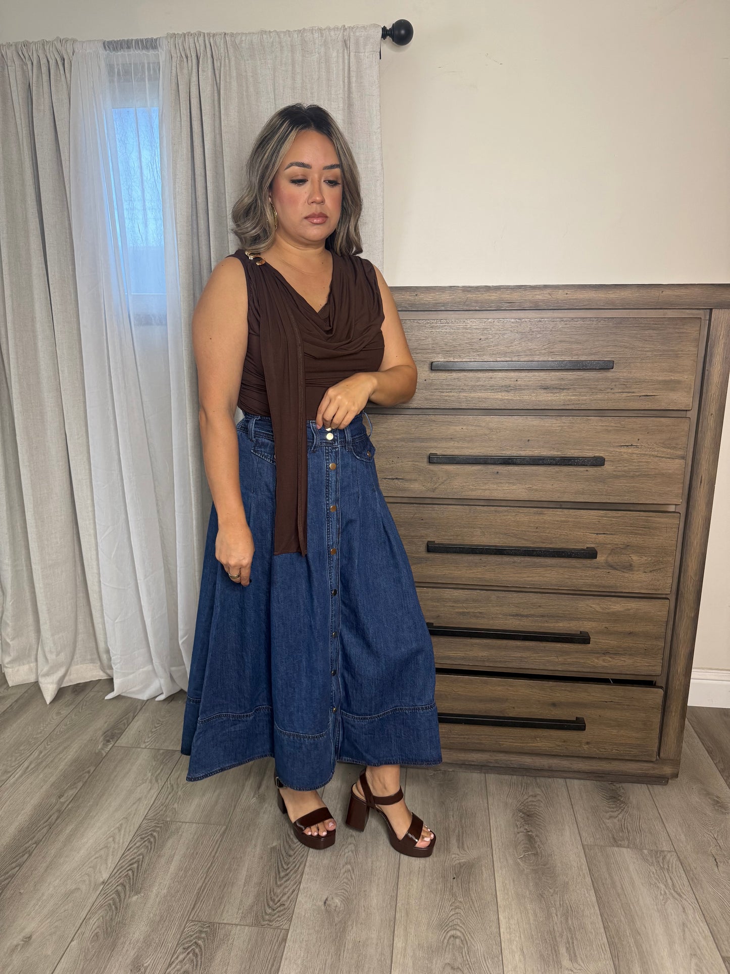 Flutter Cape Top- Chocolate