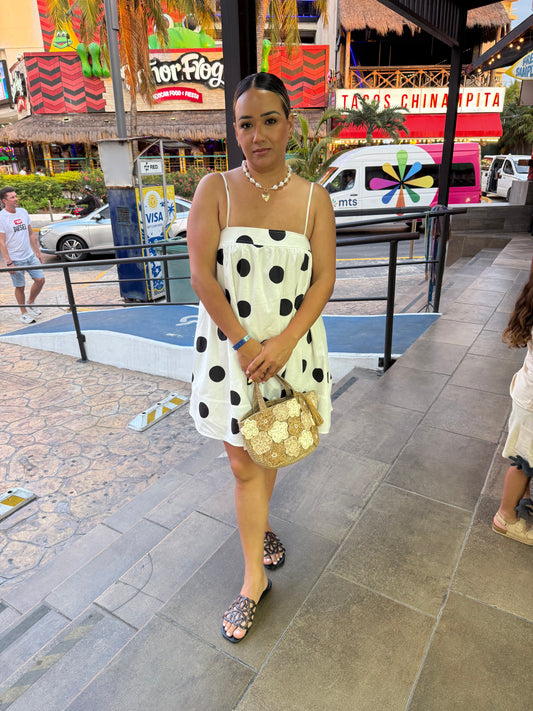 Que Chula Linen Polka Dot Mini Dress
