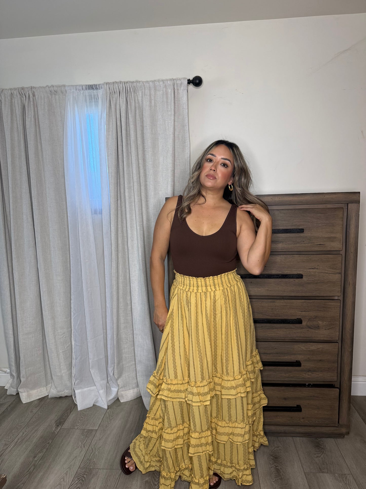 Alma Mia Tiered Maxi Skirt- Yellow