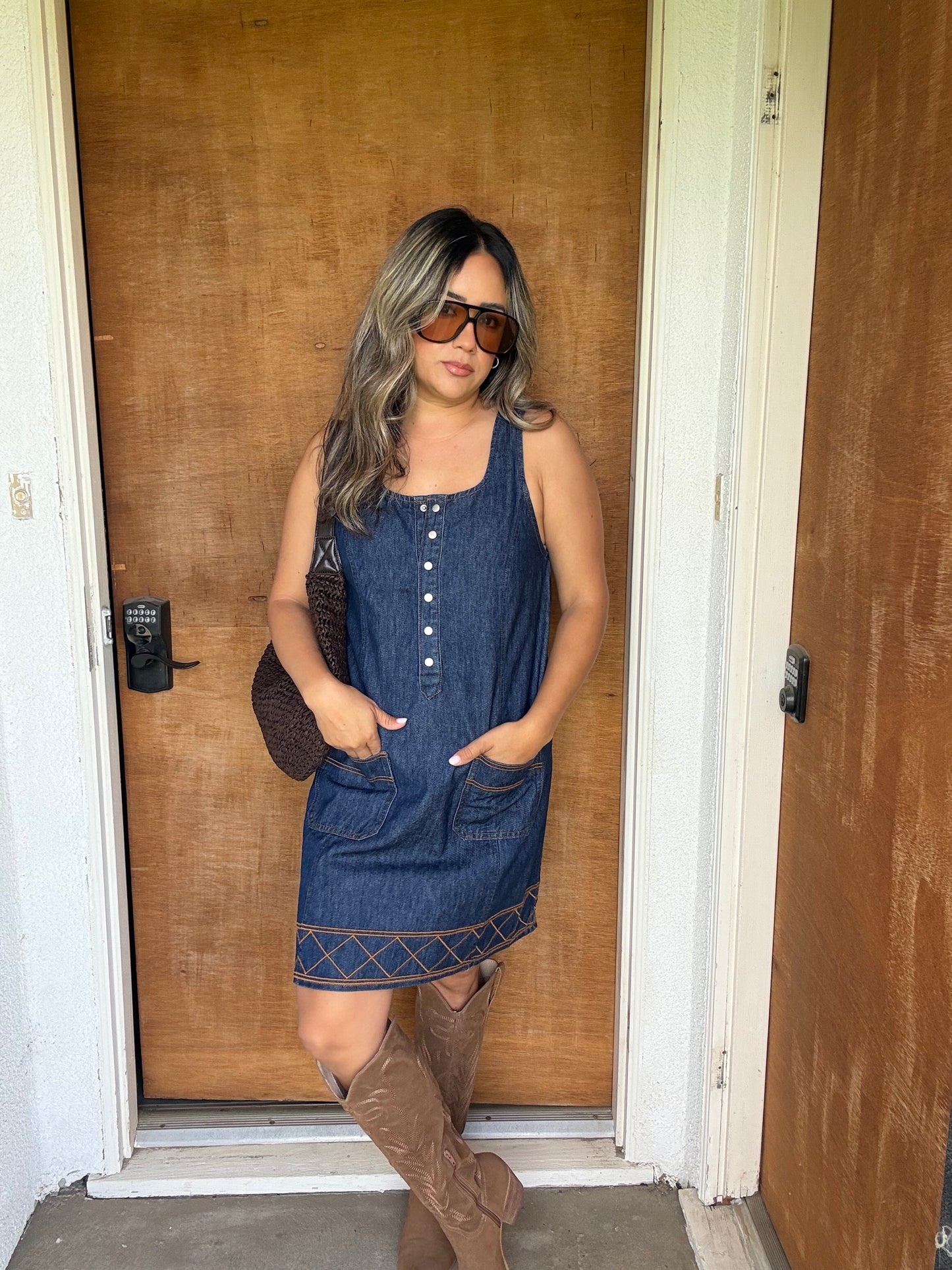 Indigo Denim Embroidered Dress