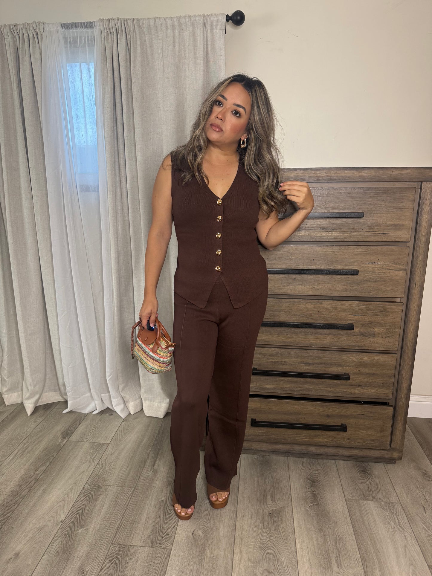 Solano Two Piece Pant Set- Chocolate