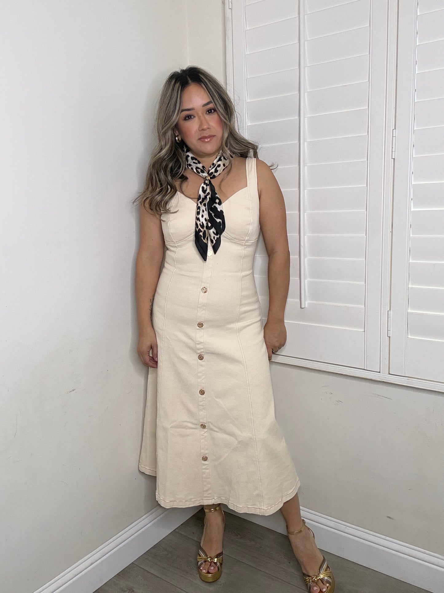 Millie Denim Button Down Dress- Cream