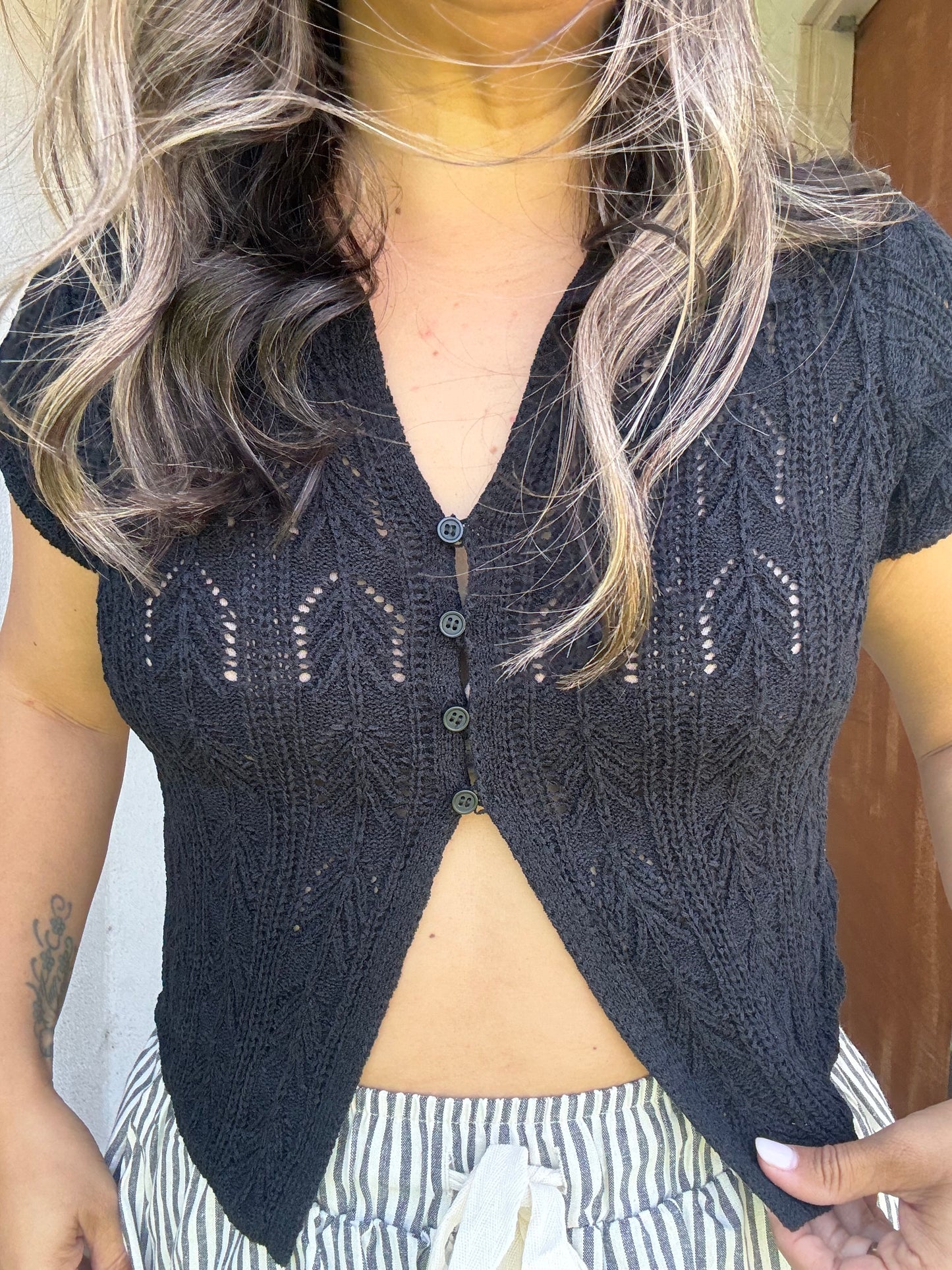 Justin Knit Open Front Top- Black