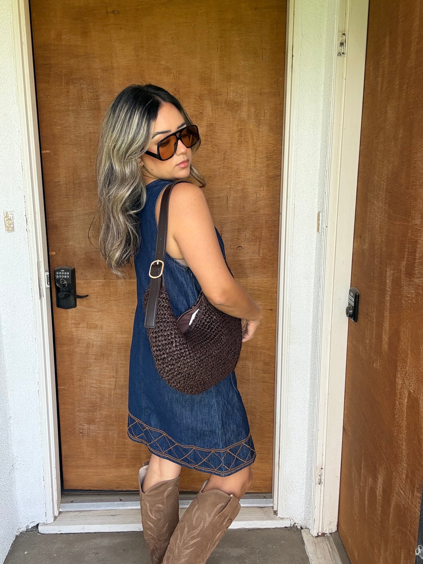 Indigo Denim Embroidered Dress