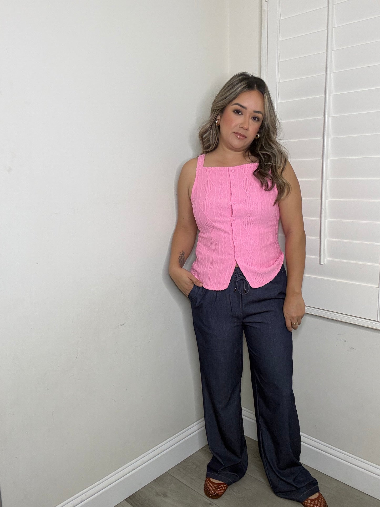 Frankie Button Up Tank- Pink