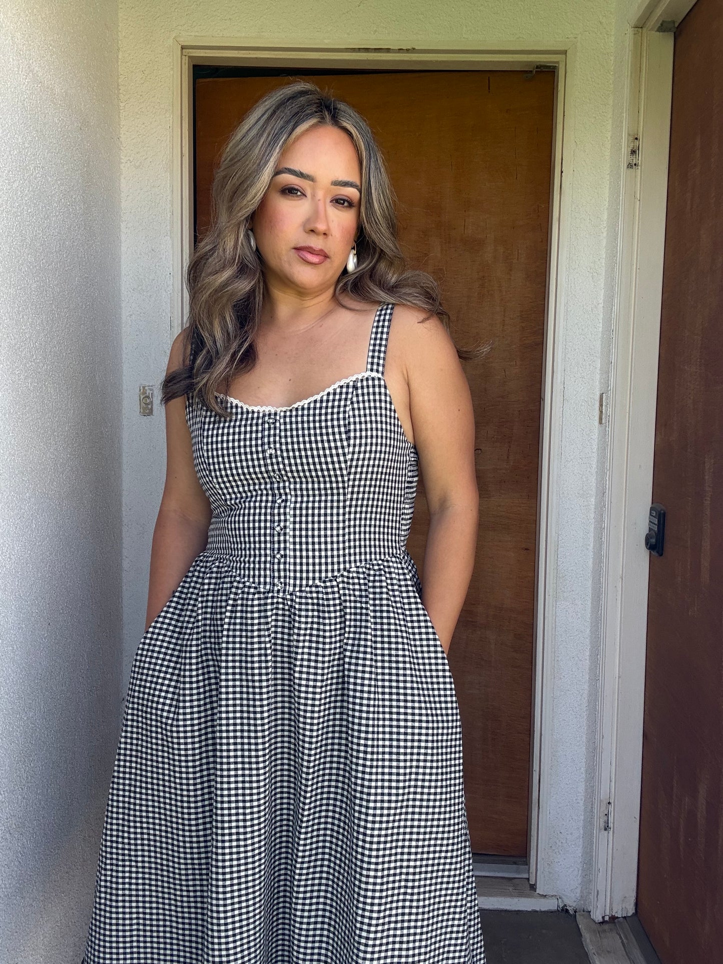 Rhode Island Midi Gingham Dress- Black/White