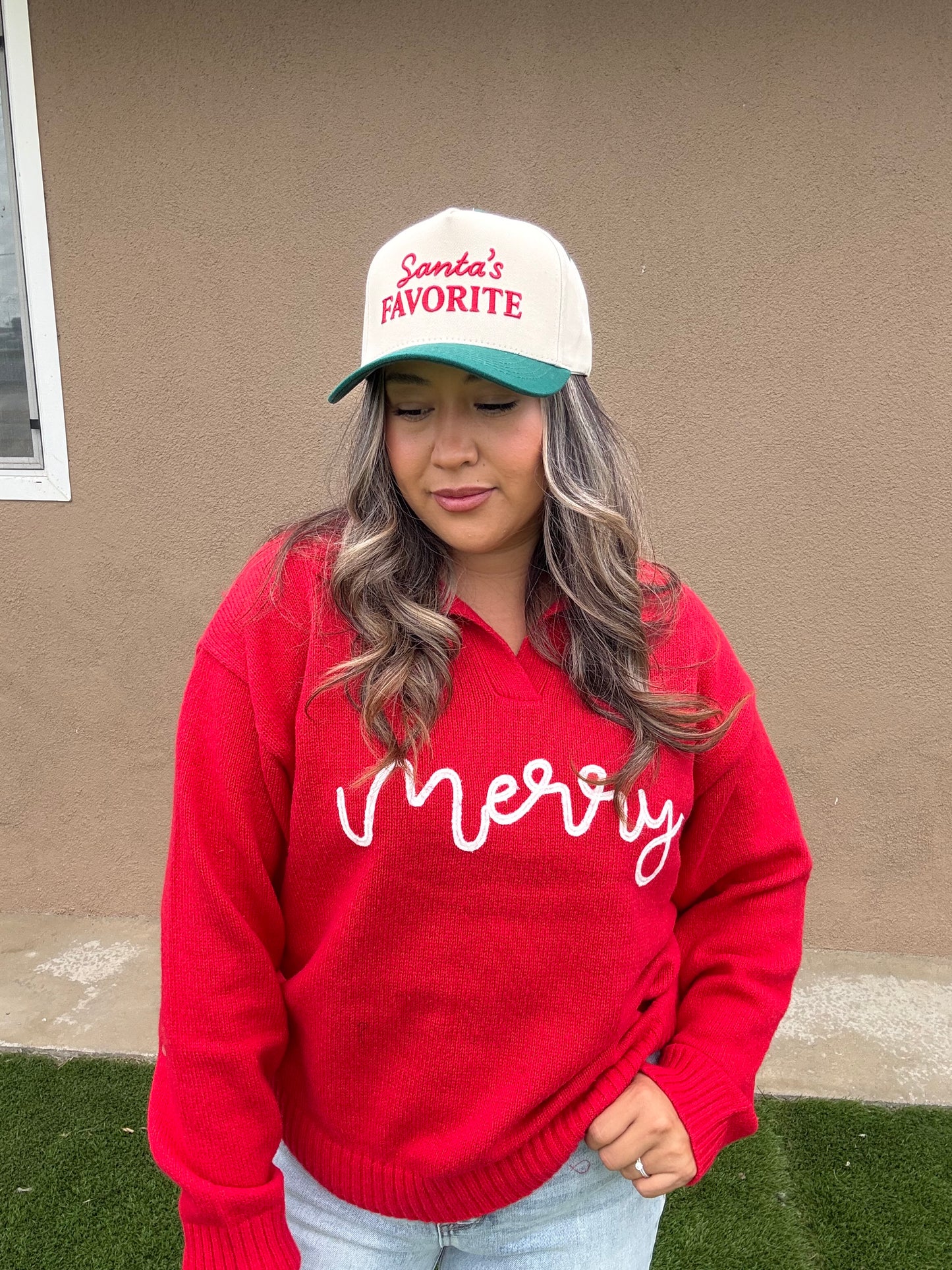 Merry Red Collared Sweater Top