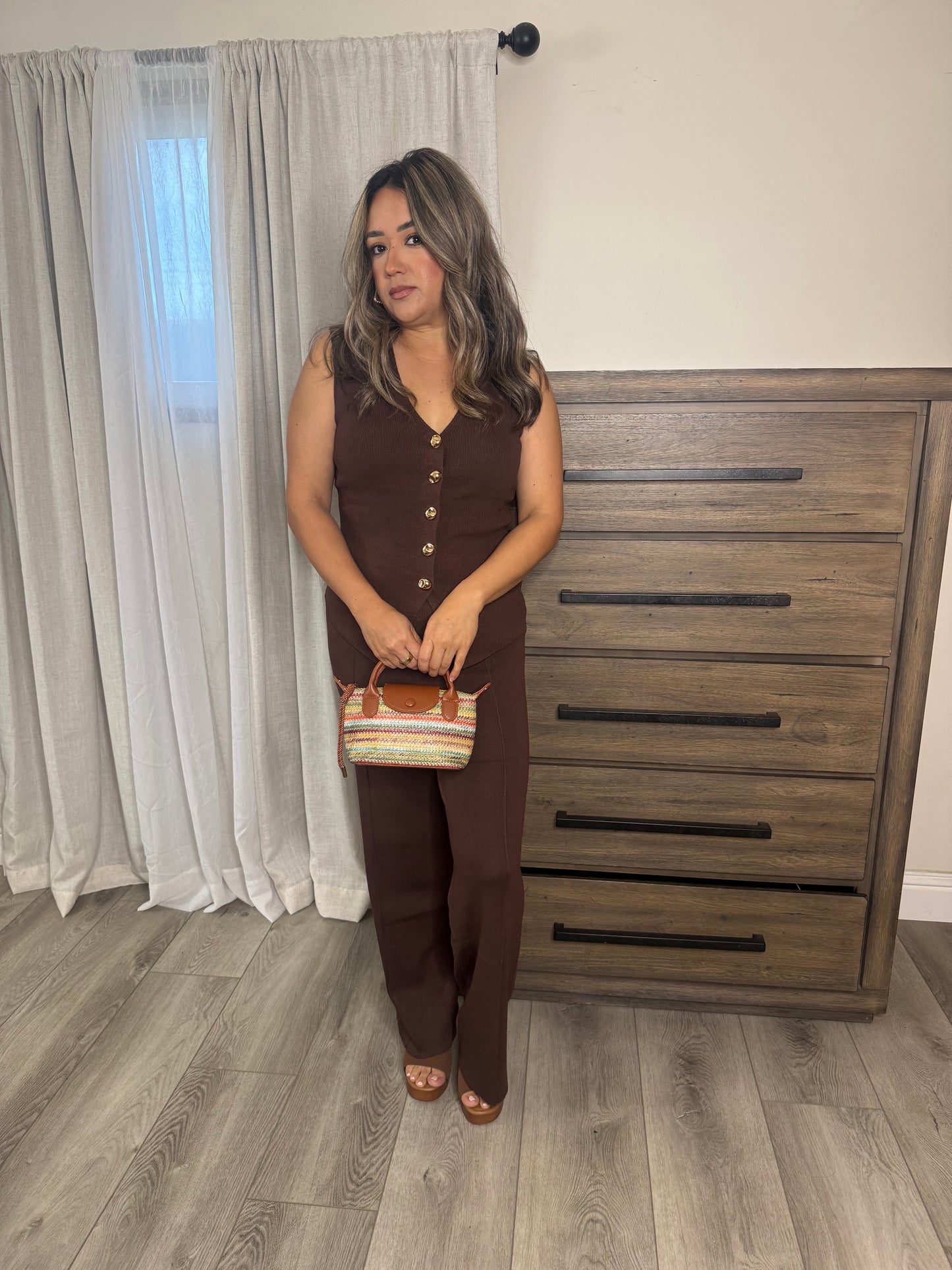 Solano Two Piece Pant Set- Chocolate