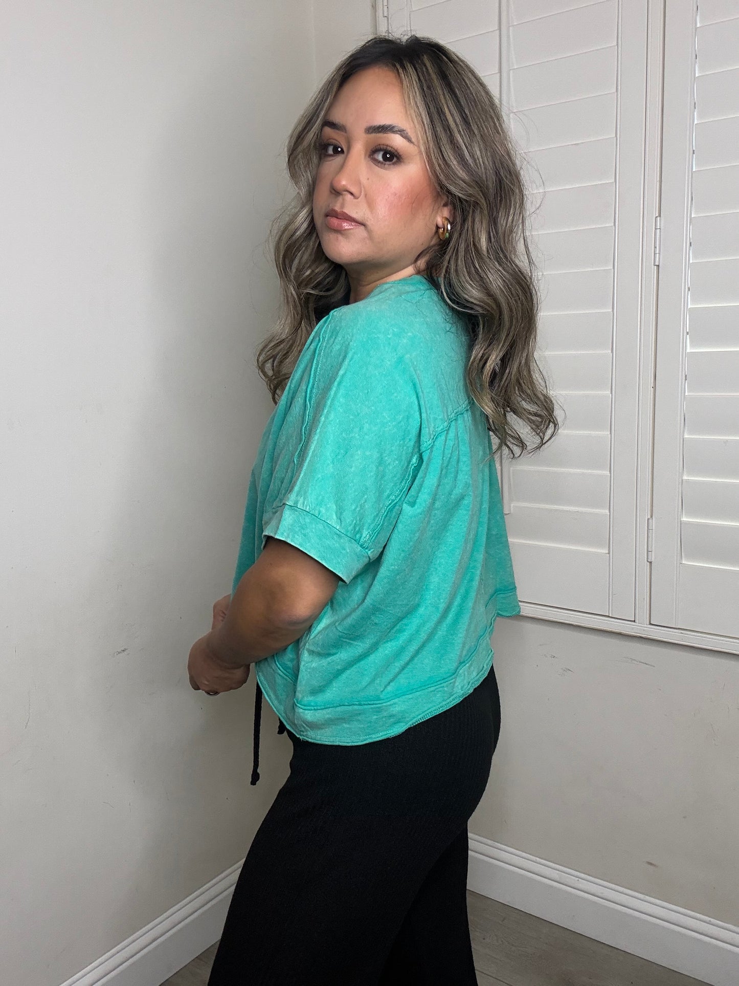 Kai Oversized Cropped Tee- Washed Seafoam