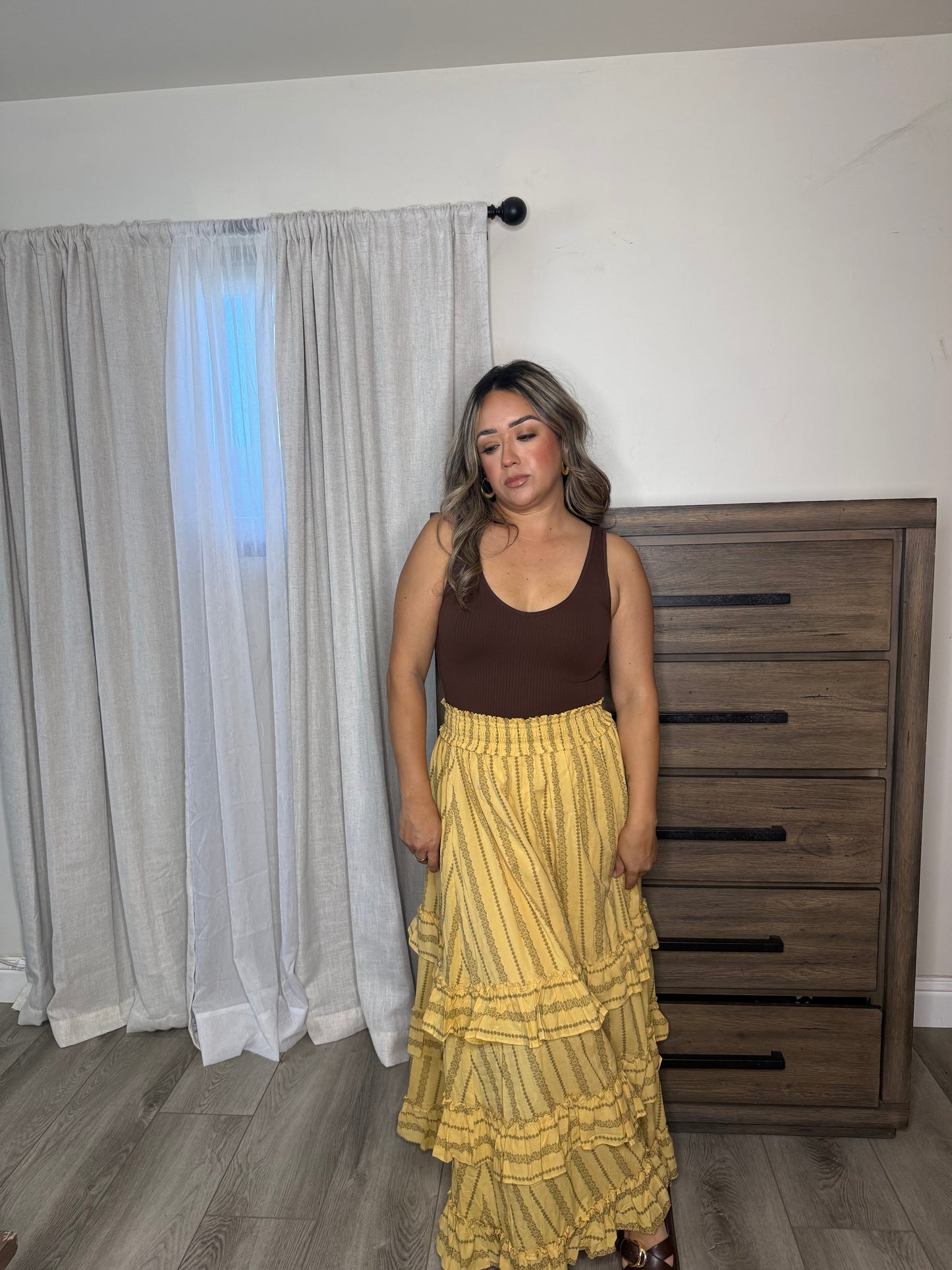 Alma Mia Tiered Maxi Skirt- Yellow