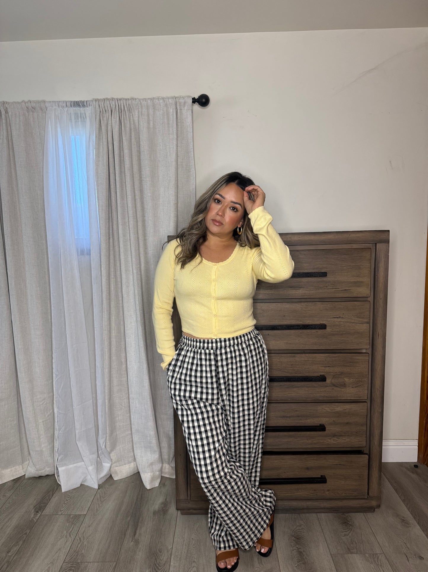 Alana Pointelle Long Sleeve Top- Yellow