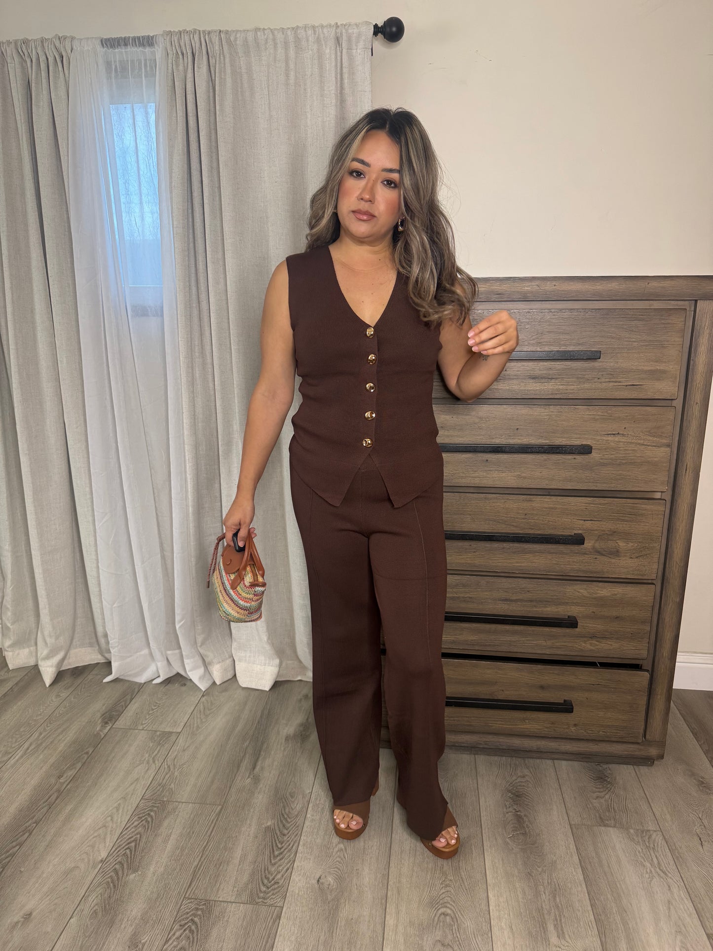 Solano Two Piece Pant Set- Chocolate