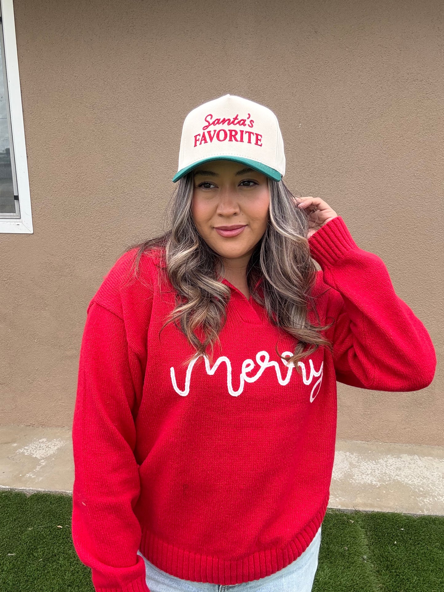 Merry Red Collared Sweater Top