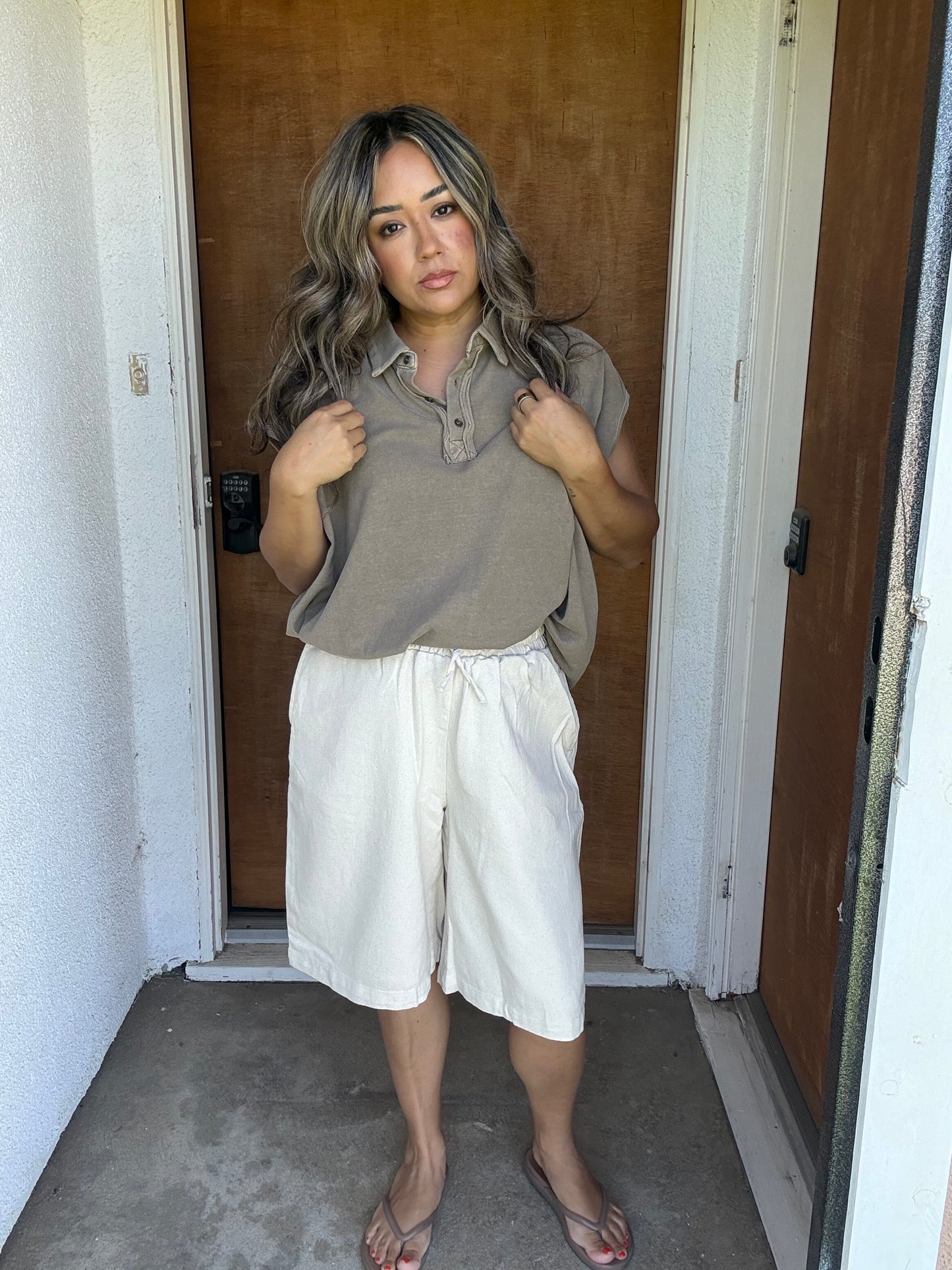 Gianna Oversized Polo Tee- Mocha