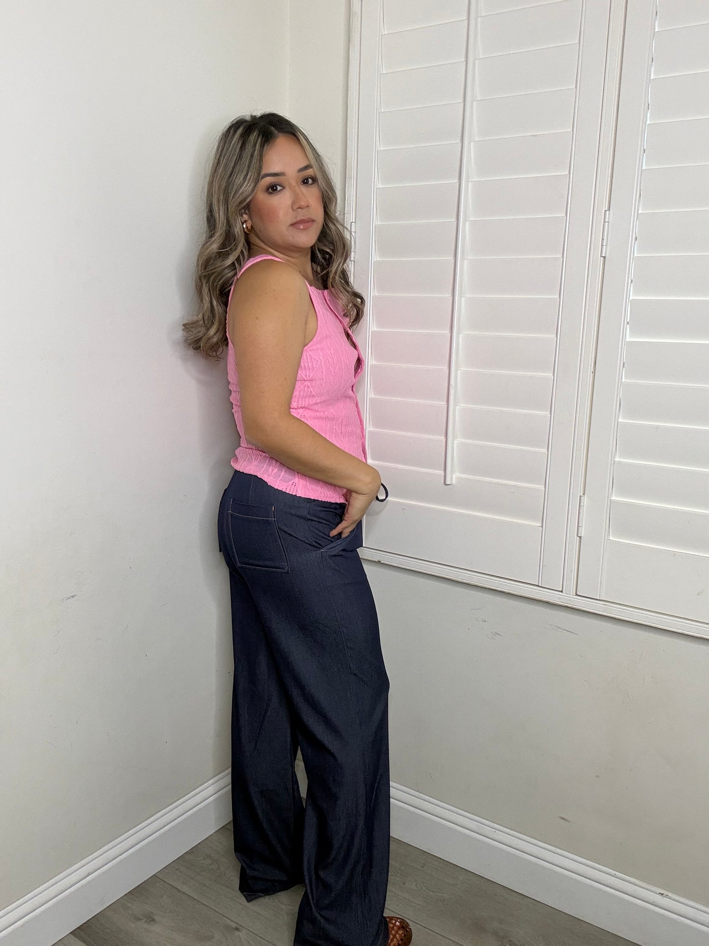 Frankie Button Up Tank- Pink