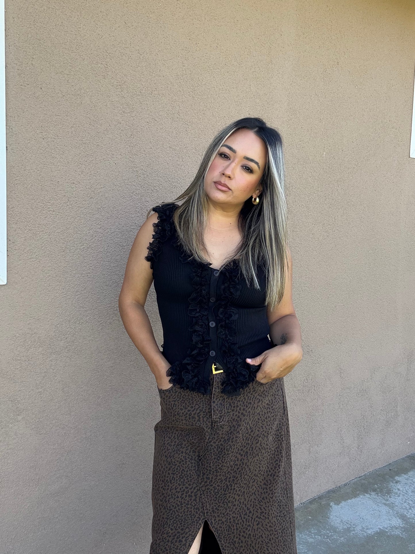 Simone Ruffle Black Top