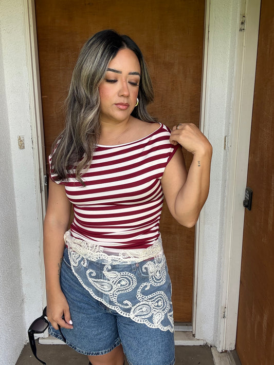 Summer Staple Striped Top- Burgundy