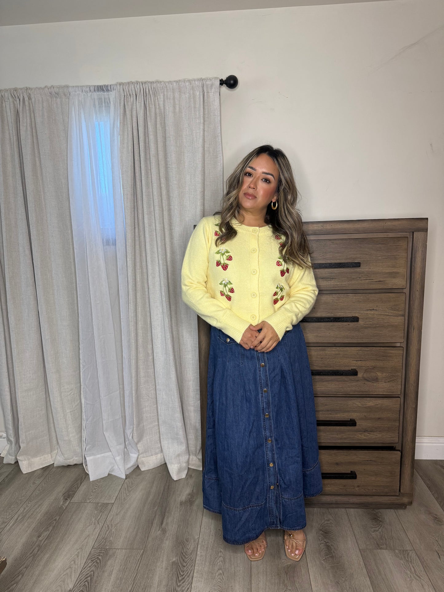 Fresita Strawberry Knit Cardigan- Butter Yellow