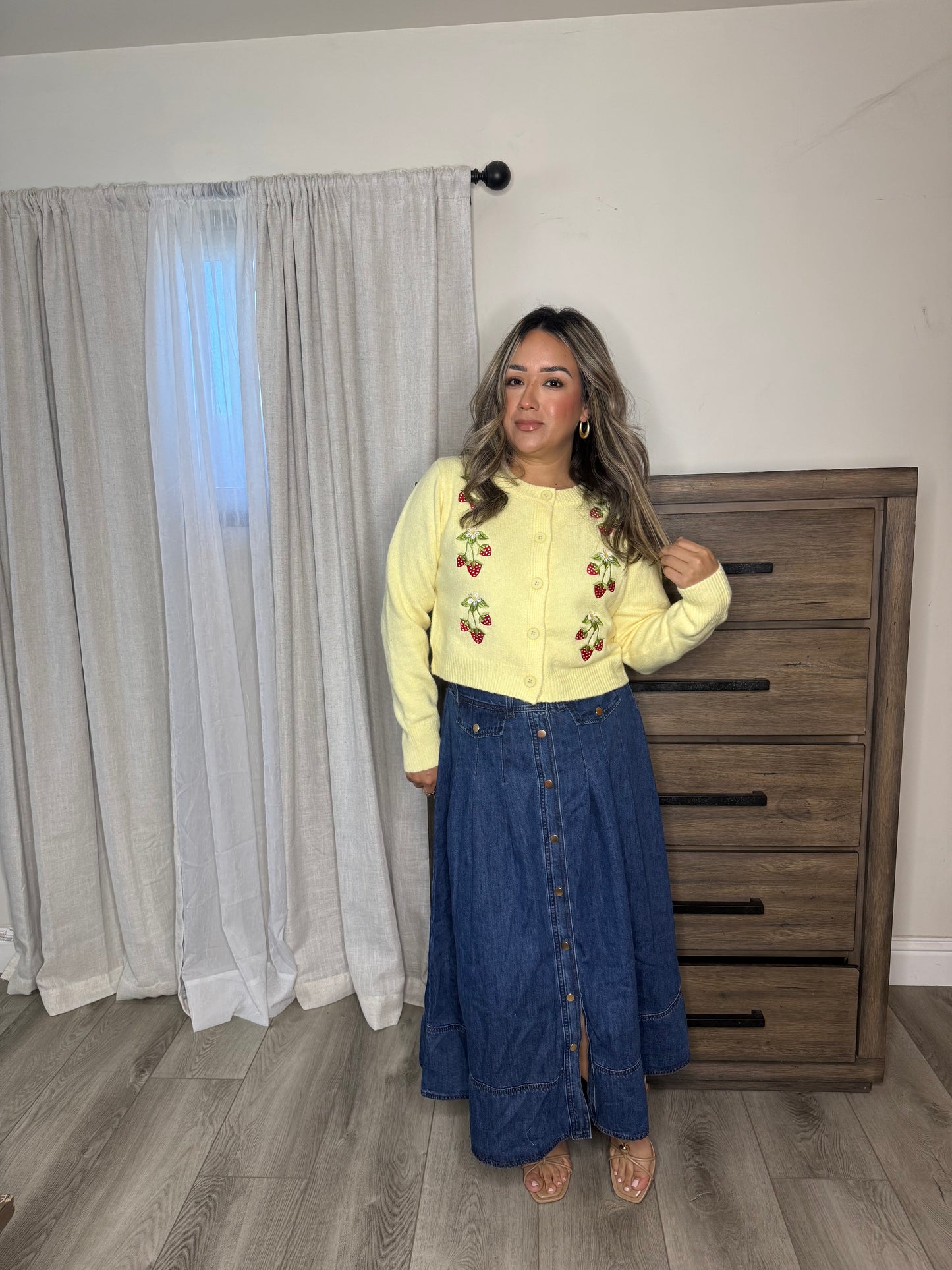 Fresita Strawberry Knit Cardigan- Butter Yellow