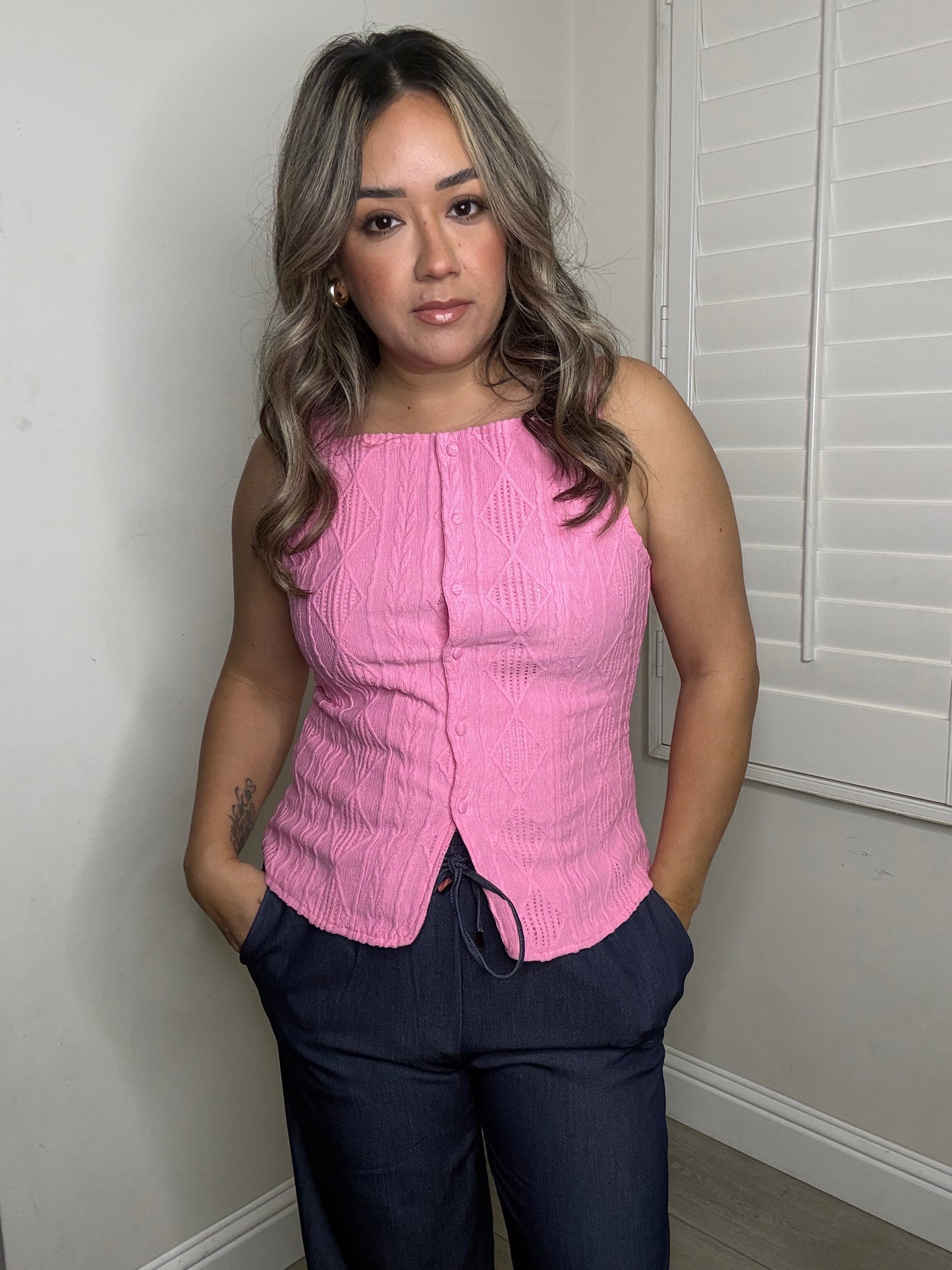 Frankie Button Up Tank- Pink