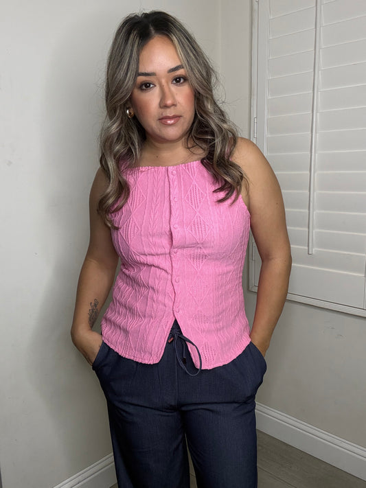 Frankie Button Up Tank- Pink